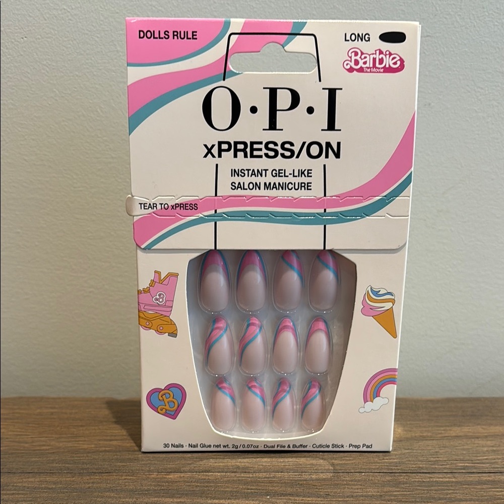 OPI xPress/On Barbie Gel Like Nails with Pink and Blue Swirls